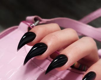 Black Cat Claw Press On Nails: Hand Painted False Nails