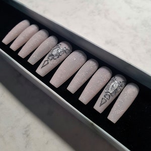 Wedding Press on Nails, Wedding nails, Press On Nails, Light Pink Wedding Nails, Coffin Nails, Wedding Pink Nails, Glue on Fake,Gift For Her image 6