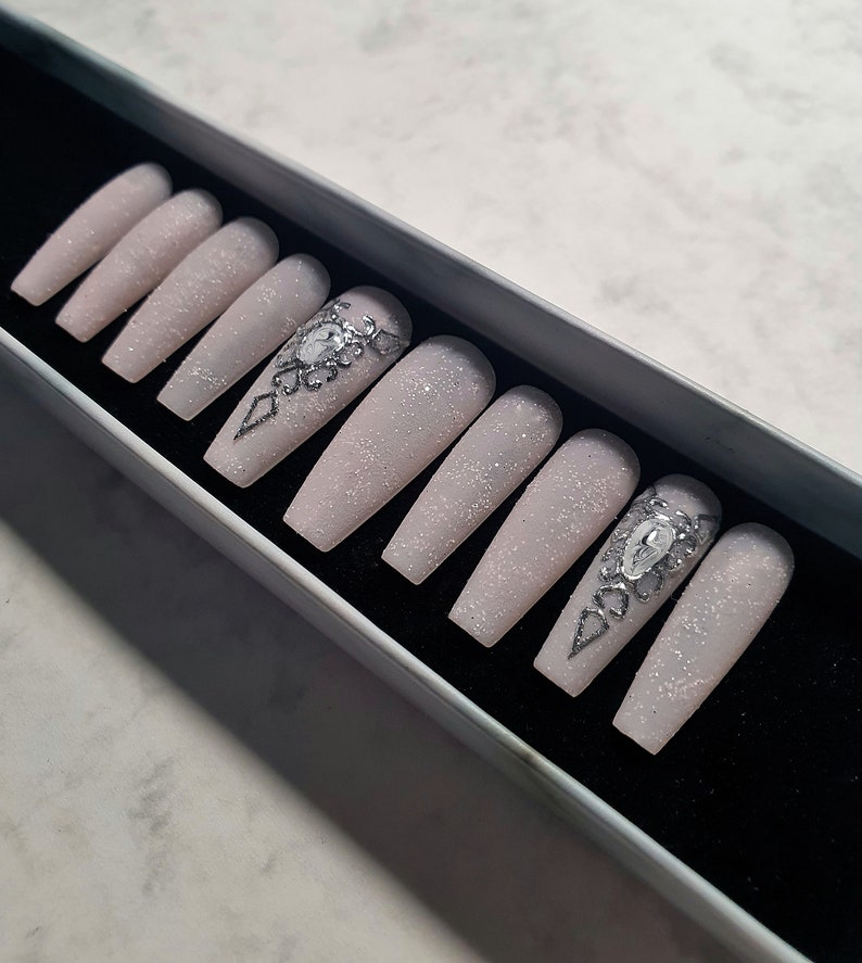 Wedding Press on Nails, Wedding nails, Press On Nails, Light Pink Wedding Nails, Coffin Nails, Wedding Pink Nails, Glue on Fake,Gift For Her image 6