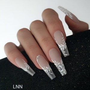 Floral Press on Nails Wedding Nails Press on Nails Wedding Nails Coffin ...