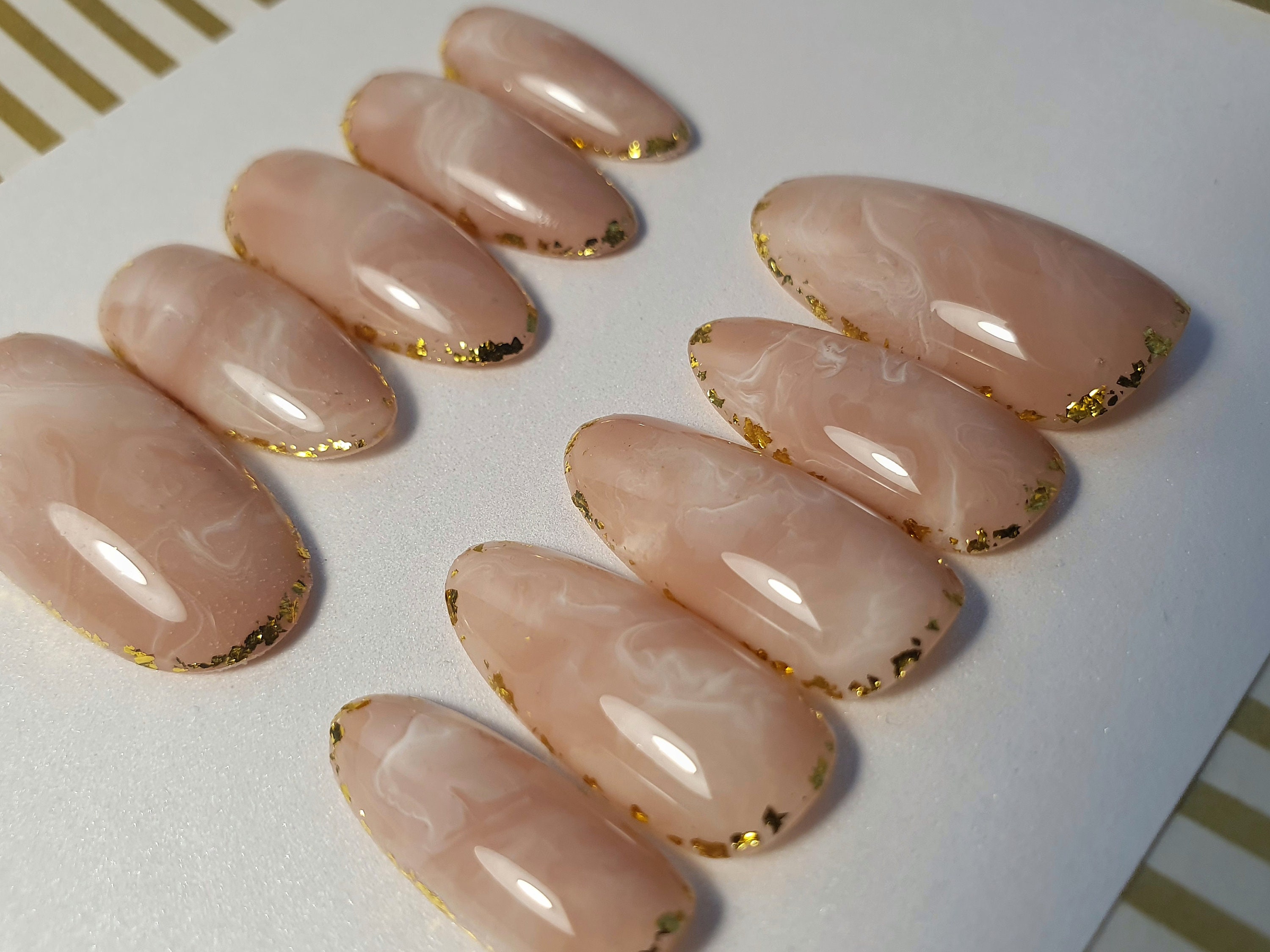 Classic Nude Nails with Gold Filigree Detail
