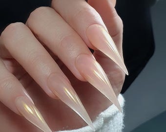 Long Sharp Golden-pink Chrome Claw Nails