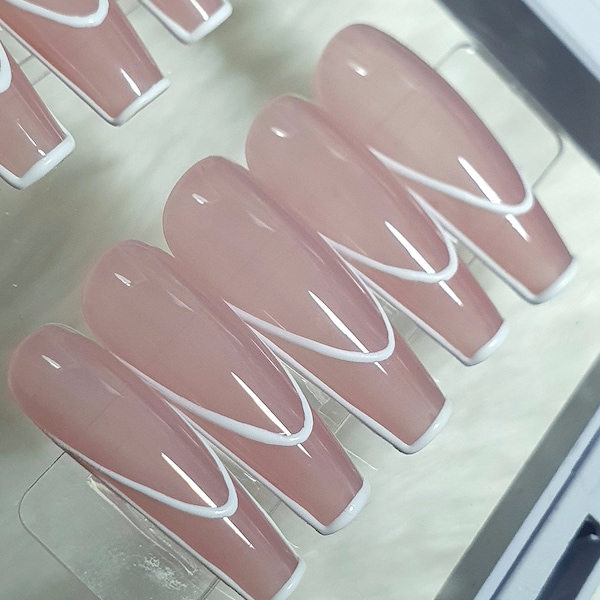 Outline French Tip Nails Etsy