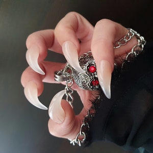 Long Claw Press On Nails: Beige Reusable Cosplay Nails