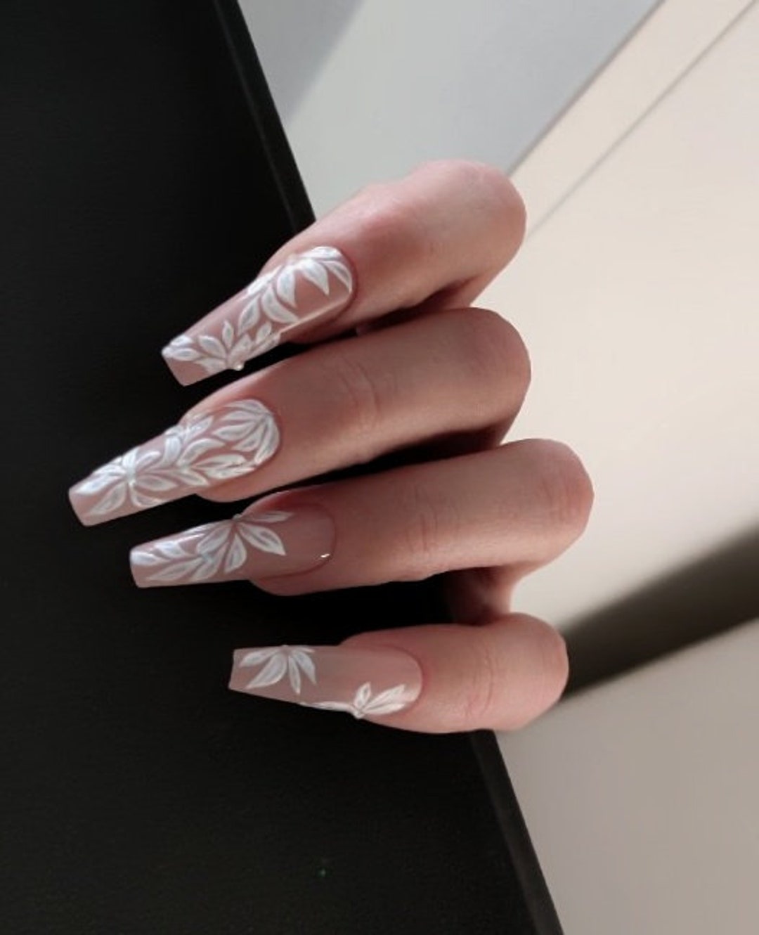 Wedding Press on Nails Wedding Nails Press on Nails Floral Wedding Nails Coffin Nails Wedding Pink Nails Glue on Fake gift for Her Etsy UK
