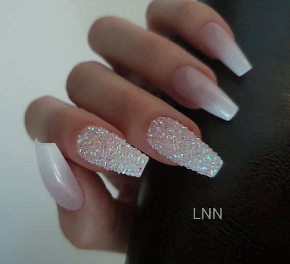 Ombre Nails, Sparkle Nails, Bling Press on Nails, Diamond Nails