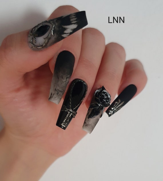 Gothic Black & Green Nails | ShopLook