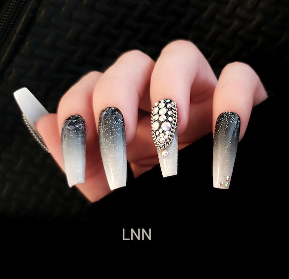 Luxurious Glossy Black Ombre Coffin Blue Ombre Nails With Extra Long  Ballerina Press On Full Cover Artificial False Fingernails For A Natural  Look From Cuteage, $1.45 | DHgate.Com