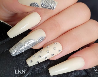 Ivory Press on Nails, Ivory Nails, Press On Nails, Hochzeitsnägel, Sargnägel, Hochzeit Ivory Nails, Kleber auf Fake, Geschenk für sie