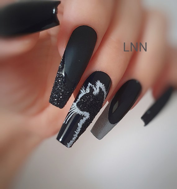 Black Cat Press on Nails Black Nails Press on Nails Black - Etsy