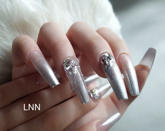 Chrome Press on Nails, Chrome nails, Press On Nails, Nude nails, Glue on Fake, Pink nails, Pressons, Gift For Her