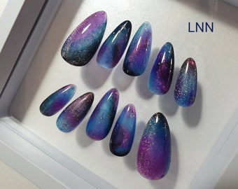 Holo Galaxy Press On Nails: Hand-Painted False Nails