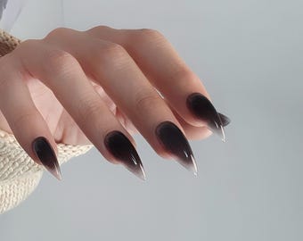Medium Length Nails Black Translucent