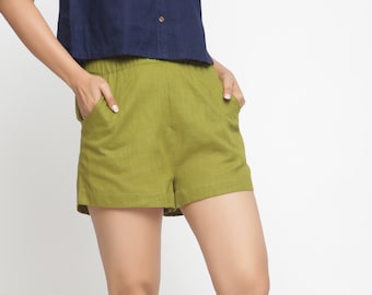 Pantalones cortos 100% algodón de talle medio, pantalones cortos de ajuste relajado, pantalones cortos personalizables con bolsillos, talla grande, petite, alto cw etsw