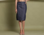 Indigo Cotton Denim Pencil Skirt, Customizable Skirt for Women, Mid-Rise Knee-Length Skirt