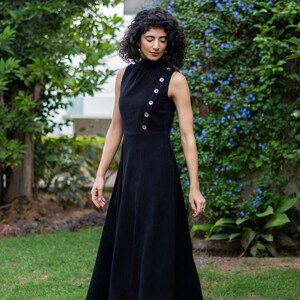 Black Warm Slit Dress, Cotton Corduroy Slit Dress, Sleeveless Slit Dress with Pockets, Customizable, Plus Size Slit Dress, Petite, Tall etsw