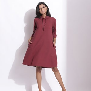 100% Cotton Waffle Knee Length Dress, Customizable Dress, Comfort Fit Hoodie Dress, Dress with Pockets, Plus Size, Petite, Tall cw etsw