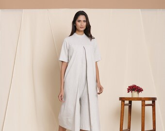 Mono 100% algodón, mono personalizable, mono midi plisado con bolsillos, mono de cuello alto, talla grande, petite, alto cw etsw