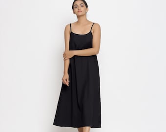 Robe midi en coton et lin, robe personnalisable pour femme, robe nuisette trapèze à col rond, robe avec poches, grande taille, petite, grande etsw