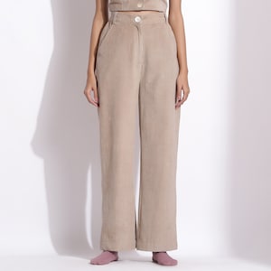 Pantalón de pana 100 % algodón, pantalón personalizable de tiro alto, pantalón con elástico medio, pantalón de pierna ancha con bolsillos, talla grande, petite, alta etsw