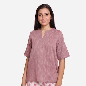 100% Cotton Tunic Top, High-Low Top for Women, Split Neck Top, Customizable Relaxed Sleeves Top, Plus Size, Petite, Tall cw etsw