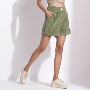 Sage Green Baggy Shorts, Customizable Shorts, 100% Cotton Corduroy Shorts, High-Rise Shorts with Pockets, Plus Size, Petite, Tall cw etsw