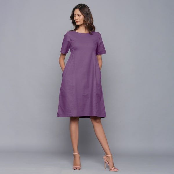 Robe en flanelle de coton, robe à manches décontractées, robe à panneaux, robe longueur genou avec poches, robe personnalisable, taille plus, petite, grande etsw