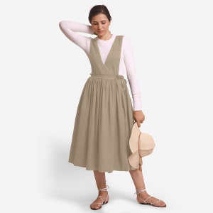 pinafore dress for tall ladies Cotton Pinafore in Brushed Olive-Small