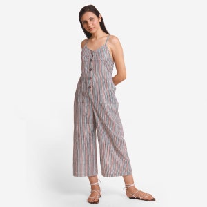 100% Cotton Block Print Jumpsuit with Pockets, Customizable Jumpsuit, Camisole Midi Wide Legged Jumpsuit, Plus Size, Petite, Tall etsw