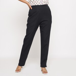 Black Cotton Flax Tapered Pant with Pockets, Customizable Pant, Relaxed Fit Pant, Mid-Rise Pant, Plus Size, Petite, Tall etsw