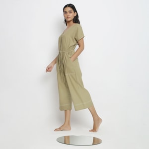 100% Cotton Wide-Legged Jumpsuit, Customizable Jumpsuit with Pockets, High-Rise Button-Down V-Neck Jumpsuit, Plus Size, Petite, Tall etsw