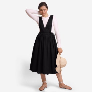 Cotton Flax Midi Dress, Customizable Dress for Women, Deep Neck Pinafore Wrap Dress, Dress with Pockets, Plus Size, Petite, Tall etsw