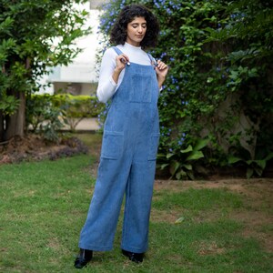Blå varm dungaree, bomullsmanchester ankellång dungaree, anpassningsbar, plus size dungaree, petite, tall etsw