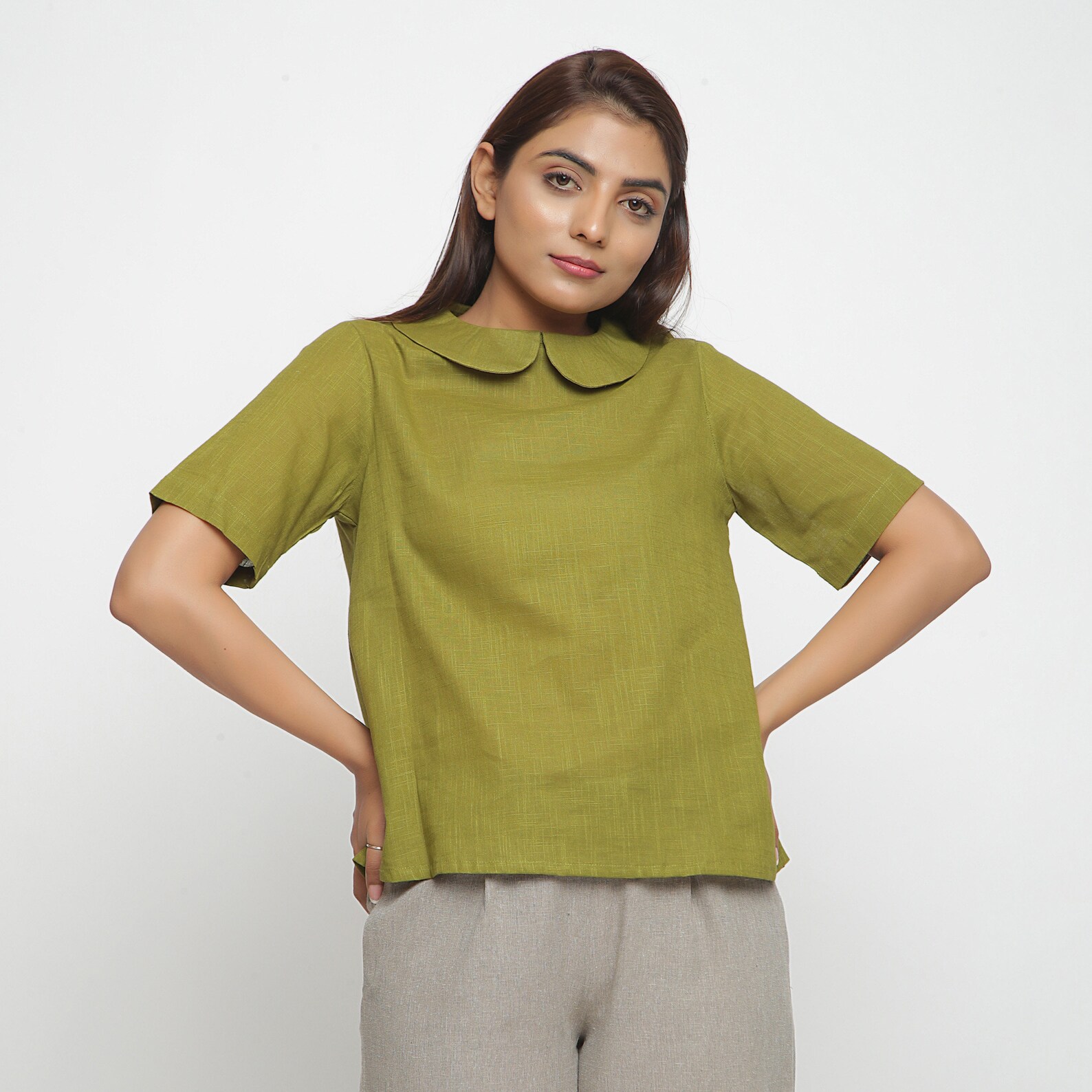 Olive Green Cotton Top Customizable Top for Women ALine Etsy