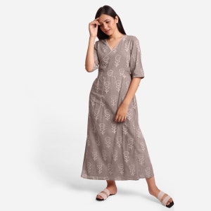 Fuchsia 100% Cotton Bohemian Dress, Wrap Dress, V-Neck Dress, Customizable Maxi Dress, Dress with Pockets, Plus Size, Petite, Tall cw etsw Gray