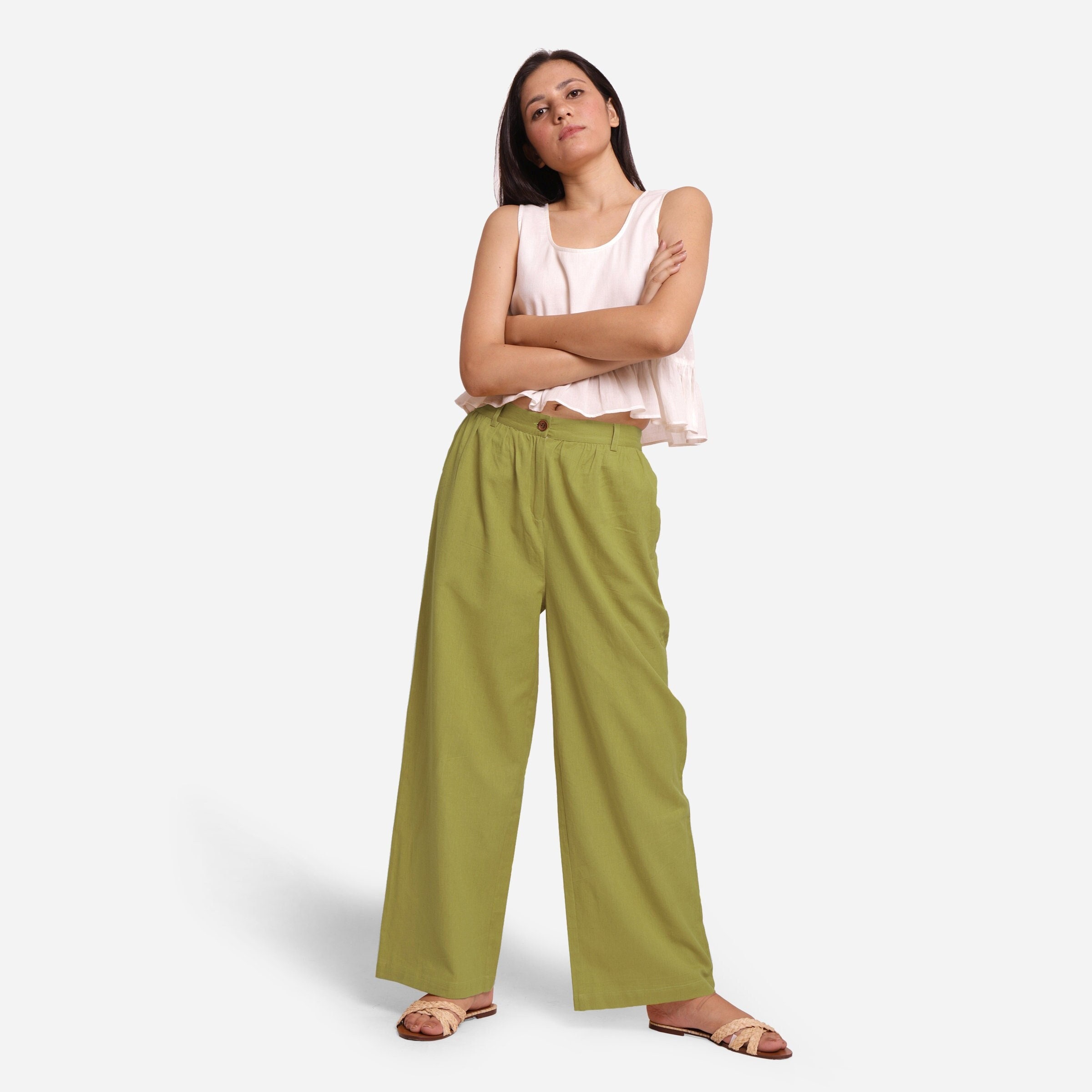 Wide Legged Trouser, Mid-rise Half Elasticated Pant