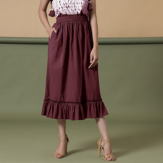 スカート [TEAK] COTTON SKIRT Te Chichi Skirt Long Fu Cotton Blend Stretch Khaki F Used