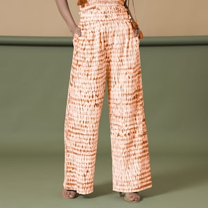 Pantaloni paperbag in cotone tie-dye, pantaloni personalizzabili, pantaloni a gamba larga a vita alta con tasche, pantaloni comfort fit, taglie forti, Petite, alti etsw