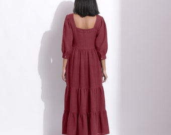 Robe longue rouge brique gaufrée 100 coton, robe personnalisable