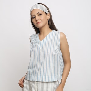 Camiseta sin mangas de muselina 100% algodón blanquecino, top asimétrico, top envolvente, top personalizable, top sin mangas con cuello en V, talla plus, petite, etsw alto
