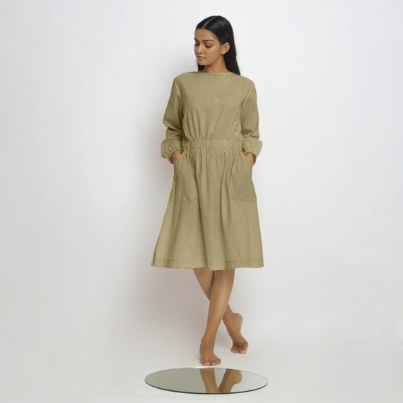 100% Cotton Knee Length Dress, Customizable Dress, Relaxed Fit Dress with Pockets, Fit And Flare Dress, Plus Size, Petite, Tall cw etsw