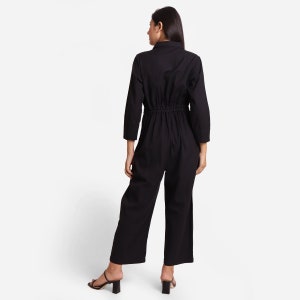 Cotton Flax Jumpsuit, Button-Down Flat Collar Jumpsuit, Customizable Jumpsuit with Pockets, Plus Size, Petite, Tall cw etsw image 2