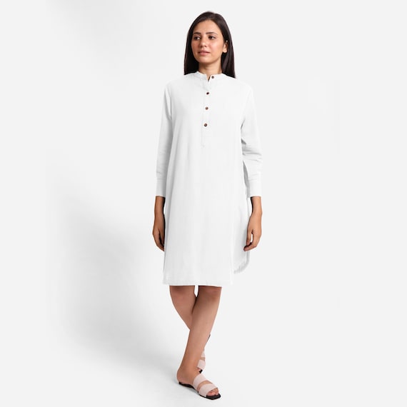 Solid Cotton Flax Shirt Dress, Customizable Dress for Women, Knee Length Shift Dress with Pockets, Plus Size, Petite, Tall etsw
