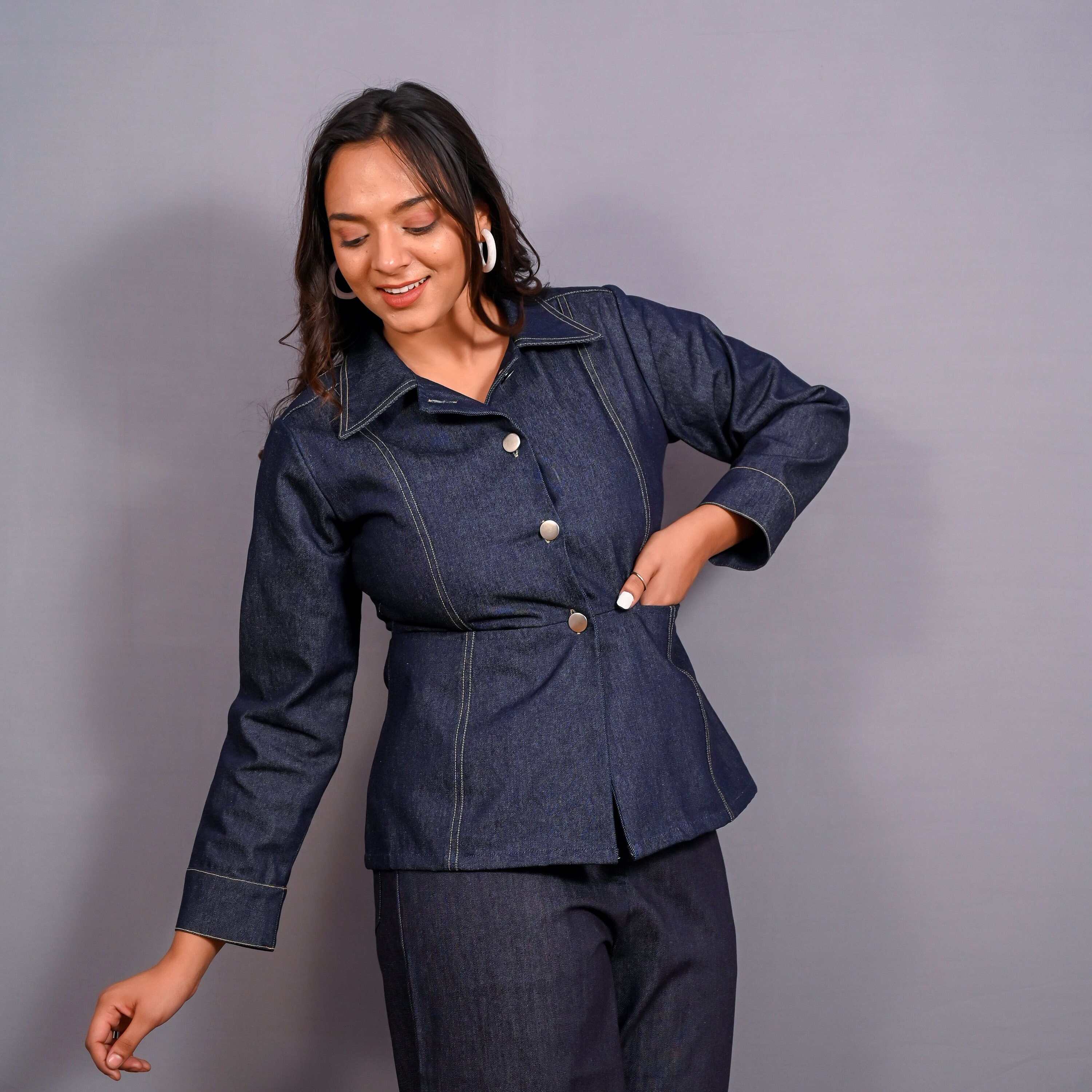 Plus size sales denim peplum top