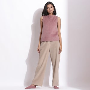 Conjunto de pantalón de pana de algodón beige y top malva cálido, conjunto de co-ord, conjunto personalizable