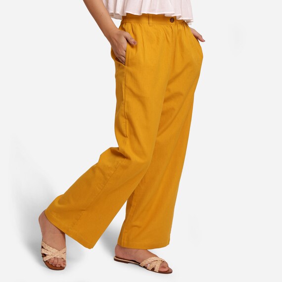 エンフォルド PIN-TUCK WIDE PANTS イエロー Wide Legged Trouser, Mid-rise Half Elasticated Waist Pant