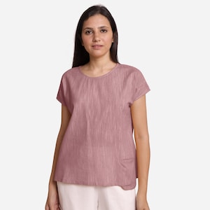 Maroon 100% Cotton Yarn Dyed Top, Boat Neck A-Line Top, Drop Shoulder Top, Top with Pocket, Customizable Top, Plus Size, Petite, Tall etsw
