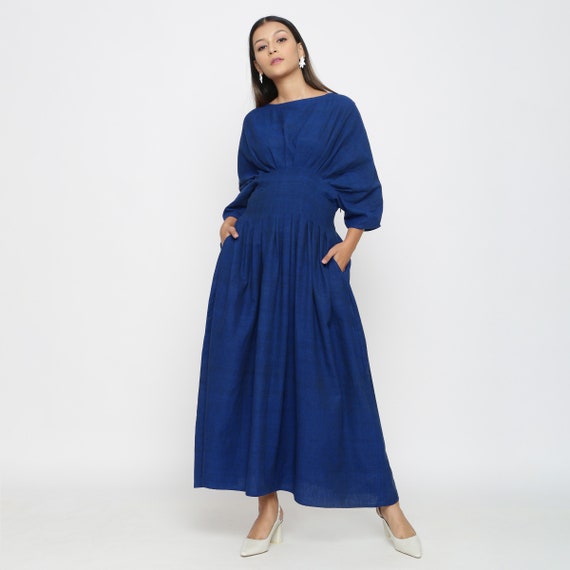 100 Cotton Ankle Length Dress Customizable Dress Boat Neck Flared Dress Bohemian Dress With Pockets Plus Size Petite Tall Etsw Etsy