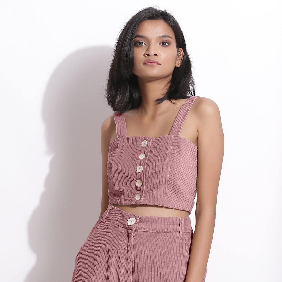 Taupe Beige Warm Cotton Corduroy Crop Top