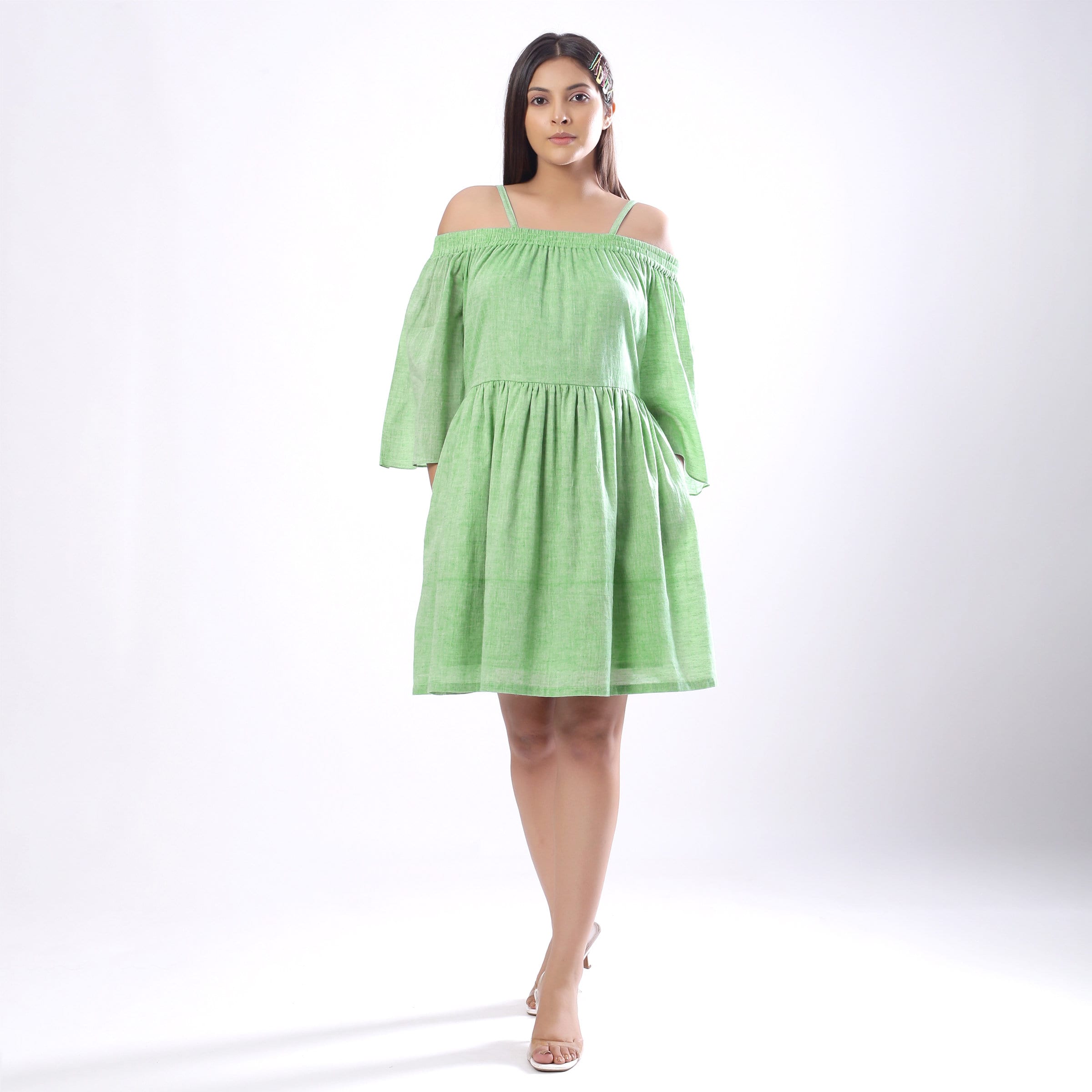 green emerald velvet dress Mint Green Gingham Sleeveless Tiered Charlie Midi Dress main image 1